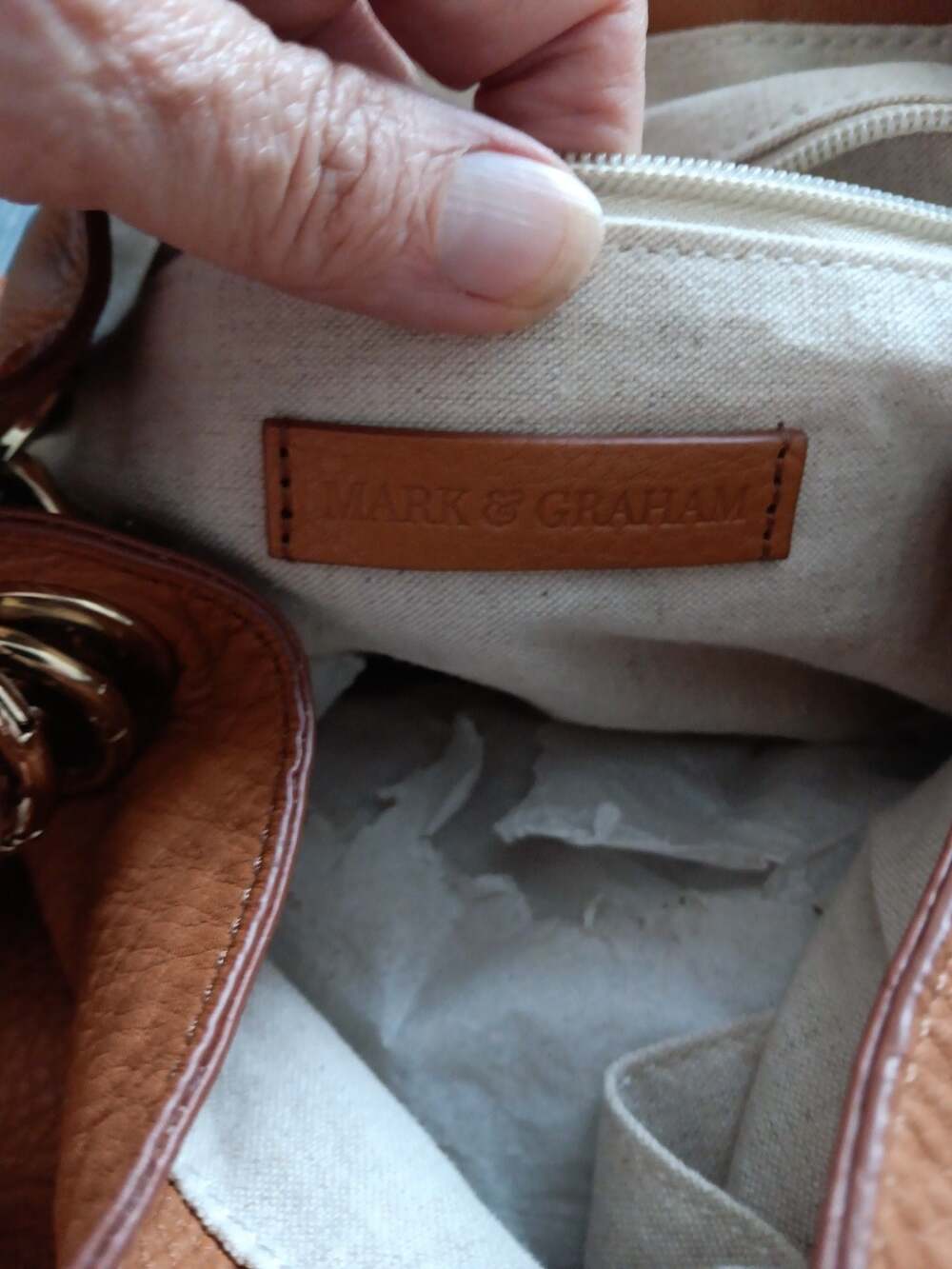 Mark & Graham Build Your Bag Camel Pebbled Leather Chain Shoulder Bag - Picture 4 of 4